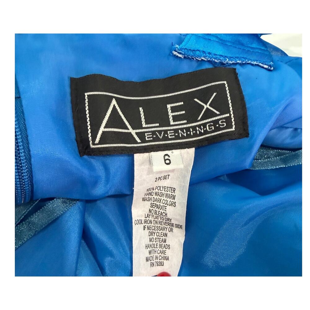 Alex Evenings Blue Halter Cocktail Dress Rhinestone 6 EUC - Picture 6 of 6
